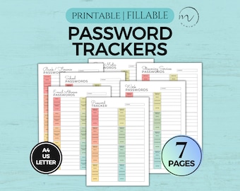 Password Tracker | Password Keeper | Password Log Template | Instant Download | Printable And Fillable PDF A4/Letter Size