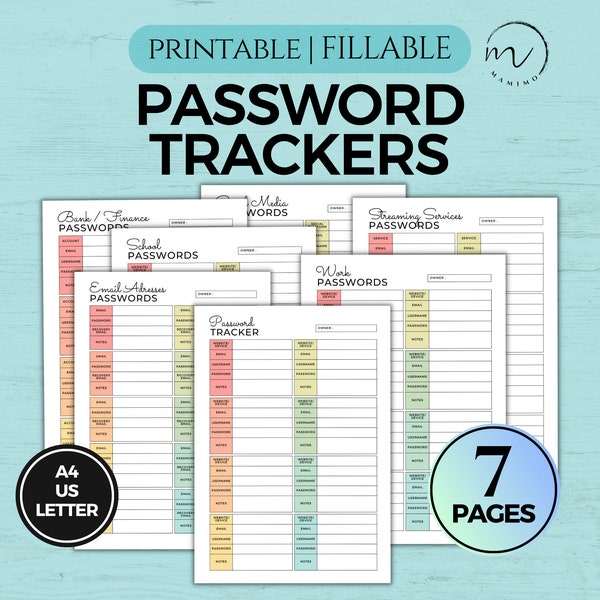 Password Tracker | Password Keeper | Password Log Template | Instant Download | Printable And Fillable PDF A4/Letter Size