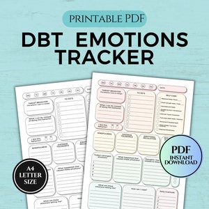 Rastreador de regulação de emoções DBT para impressão, planilha de terapia comportamental dialética, diário de habilidades DBT, regulação emocional, PDF A4/Carta
