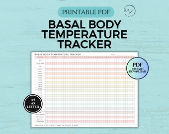 Suivi de la température basale du corps, graphique BBT en degrés Fahrenheit et Celsius, encart pour la planification de l'ovulation, journal de grossesse de fertilité TTC, PDF imprimable