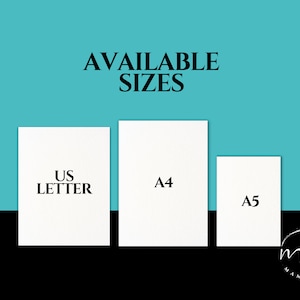 May include: A graphic showing the available sizes for prints: US Letter, A4, and A5.