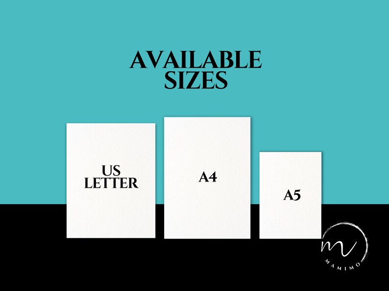 May include: A graphic showing the available sizes for prints: US Letter, A4, and A5.