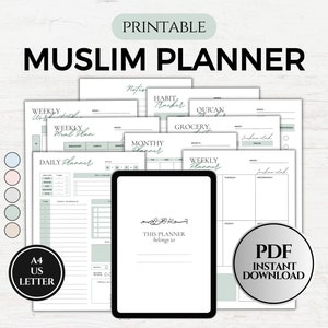 Muslim Planner Digital, Daily Islamic Planner, Quran Tracker, Salat Tracker, Monthly Weekly Islam Planner, Ramadan Journal, Printable PDF