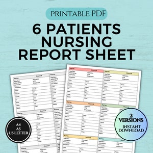 Nurse Report Sheet, 6 Patients Med Surg Nurse Report Sheet, Patient Care Chart, Healthcare Nurse Log, Nurse Brain Sheet, Shift Report, PDF