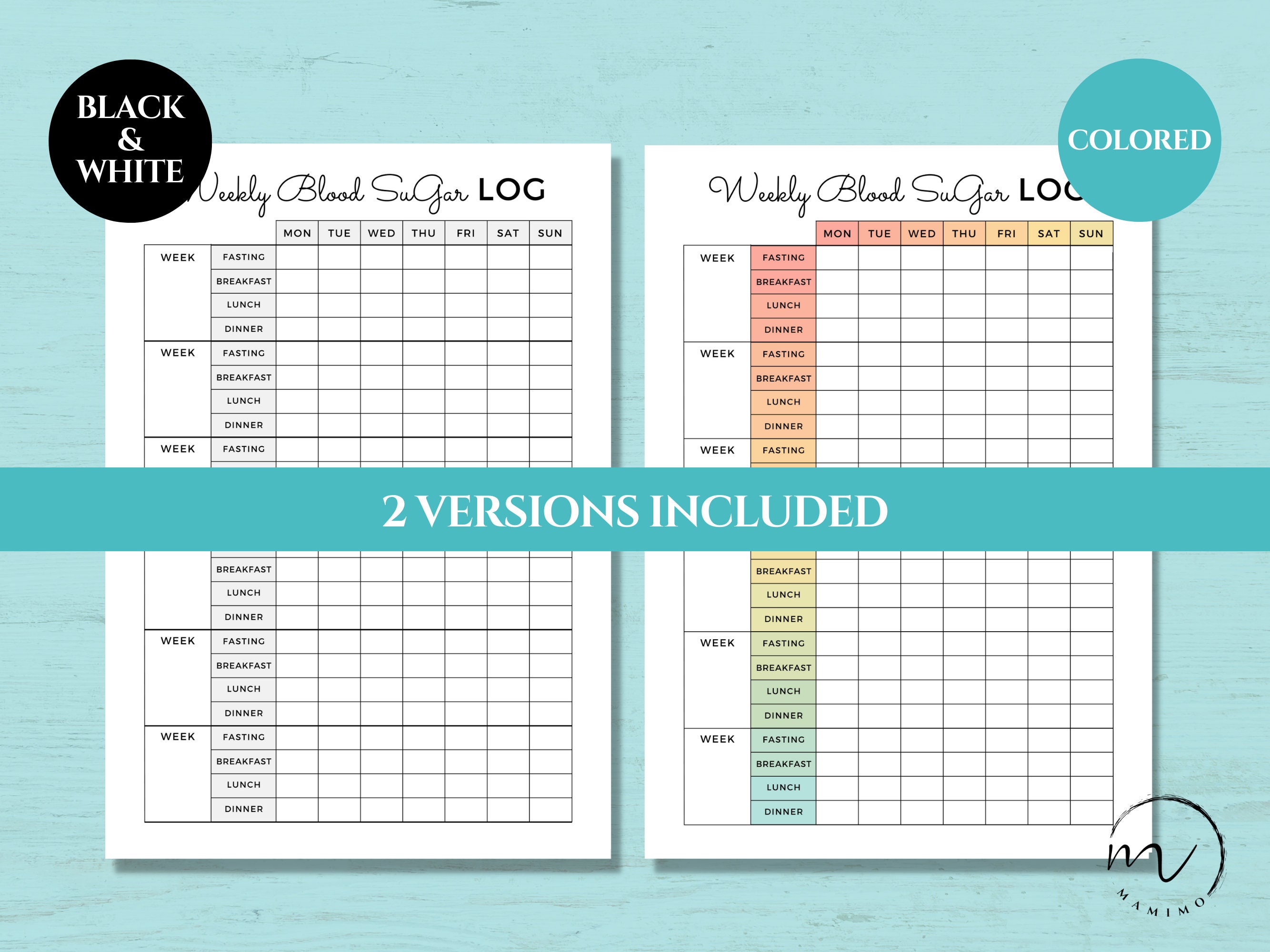 Weekly Blood Sugar Log Printable Diabetes Tracker Daily Glucose Log for ...