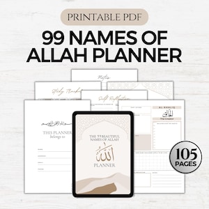 99 namen van Allah Journal, moslimplanner, Asmaul Husna, educatieve werkbladen voor moslims, islamitisch onderwijs, planners voor moslims, digitale pdf