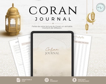Quran Journal in French, Journal d’étude du Coran en Français, Digital Quran Planner, Study & Reflection PDF