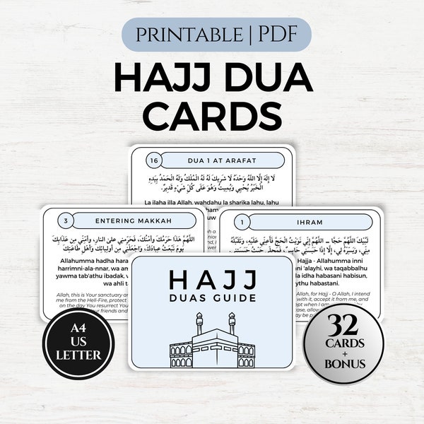 Tarjetas Hajj Dua, Tarjetas imprimibles Hajj Duas, Tarjetas didácticas Hajj, Tarjetas de oración, Dua islámica, Tarjetas recordatorio Dua, PDF imprimible minimalista