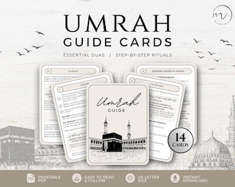 Umrah Guide, Umrah Dua Cards, Step By Step Umrah Flashcards, Prayer Cards, Dua Reminder Cards, Printable Islamic Cards