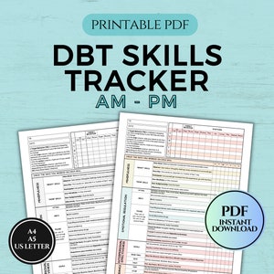 Rastreador de habilidades DBT, cartão de diário DBT, planilha de terapia comportamental dialética, rastreador de humor, habilidades de enfrentamento, BPD, Ptsd, PDF para impressão