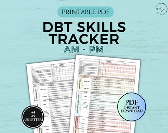 Rastreador de habilidades DBT, Tarjeta de diario DBT, Hoja de trabajo de terapia conductual dialéctica, Rastreador de estado de ánimo, Habilidades de afrontamiento, TLP, Ptsd, Pdf imprimible