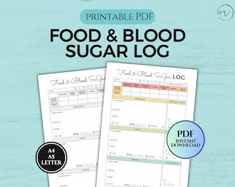 Food & Blood Sugar Log Printable, Daily Meal Water Exercise Insulin Dose Log, Diabetes Food Management Tracker, PDF A4/A5/Letter Size