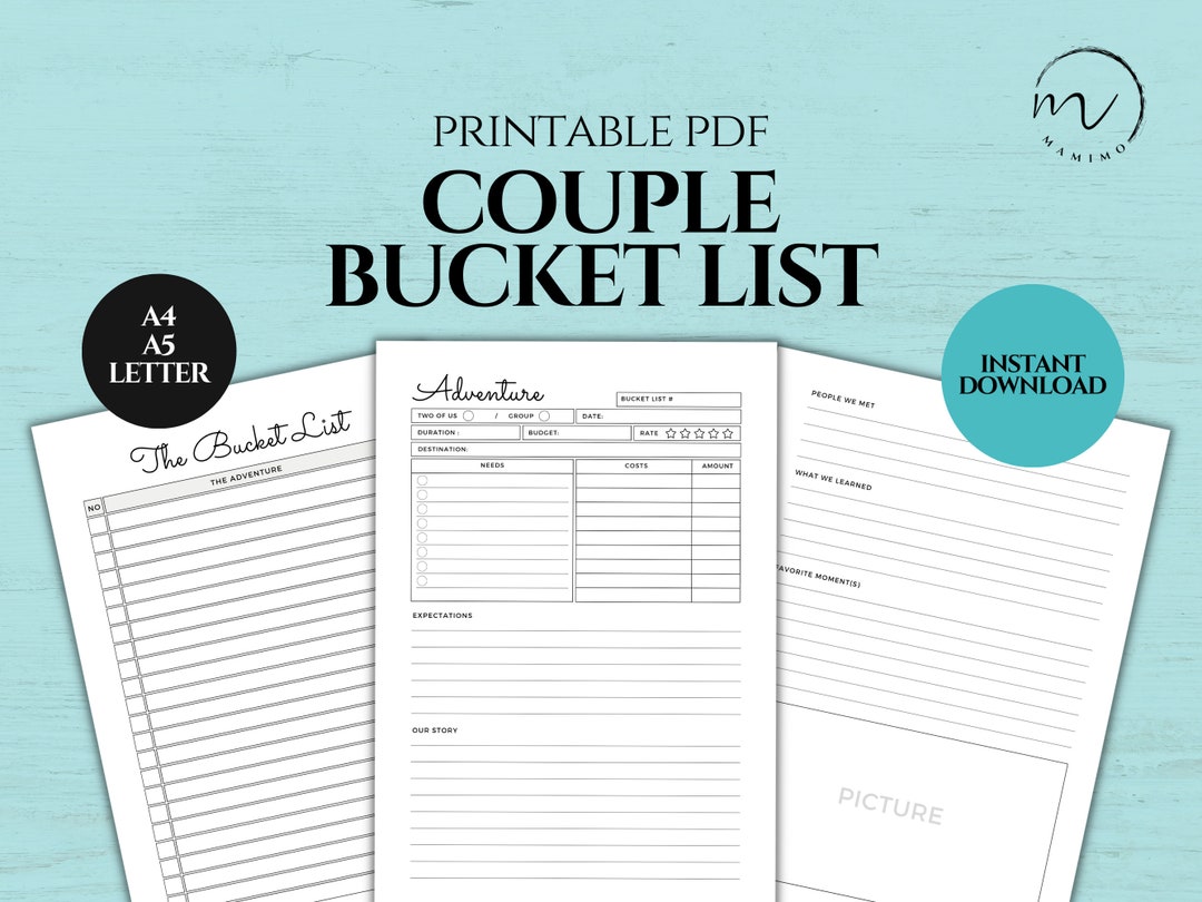 Couples Bucket List Printable Bucket List Template Couples Etsy