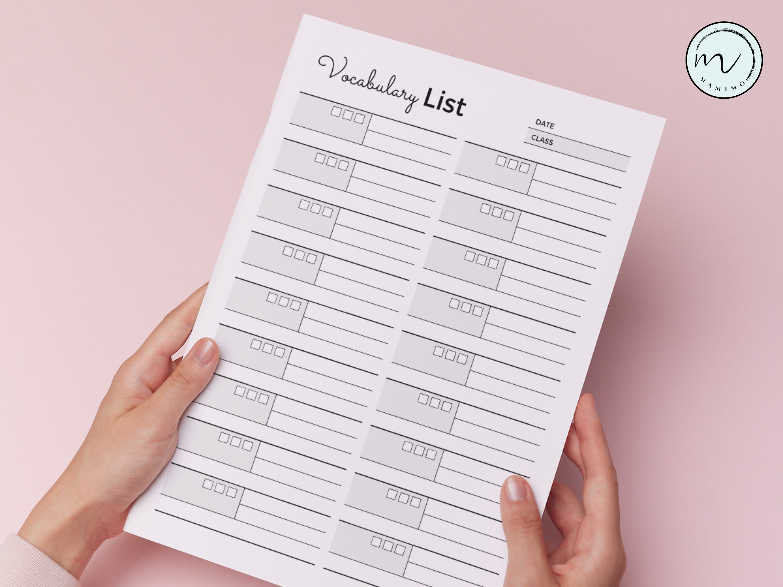 Vocabulary List Printable, Language Study Notebook Template