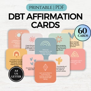 Cartões de afirmação DBT, cartões de habilidades de enfrentamento, cartões flash de declaração de ansiedade, cartões flash DBT, recursos de terapia, psicologia social, para impressão