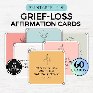 Cartes d'affirmation de deuil, cartes de deuil et de perte, cartes de réconfort, faire face au deuil, cartes de condoléances, de sympathie, d'entraide, santé mentale, PDF
