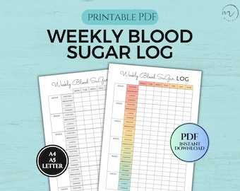 Weekly Blood Sugar Log Printable, Diabetes Tracker, Daily Glucose Log for Pregnancy, Gestational Diabetes Log, PDF A4/A5/Letter Size