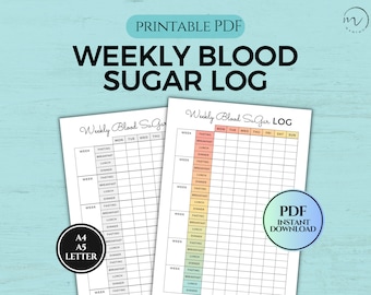 Journal hebdomadaire de la glycémie à imprimer, suivi du diabète, journal quotidien de la glycémie pendant la grossesse, journal du diabète gestationnel, PDF A4/A5/Lettre