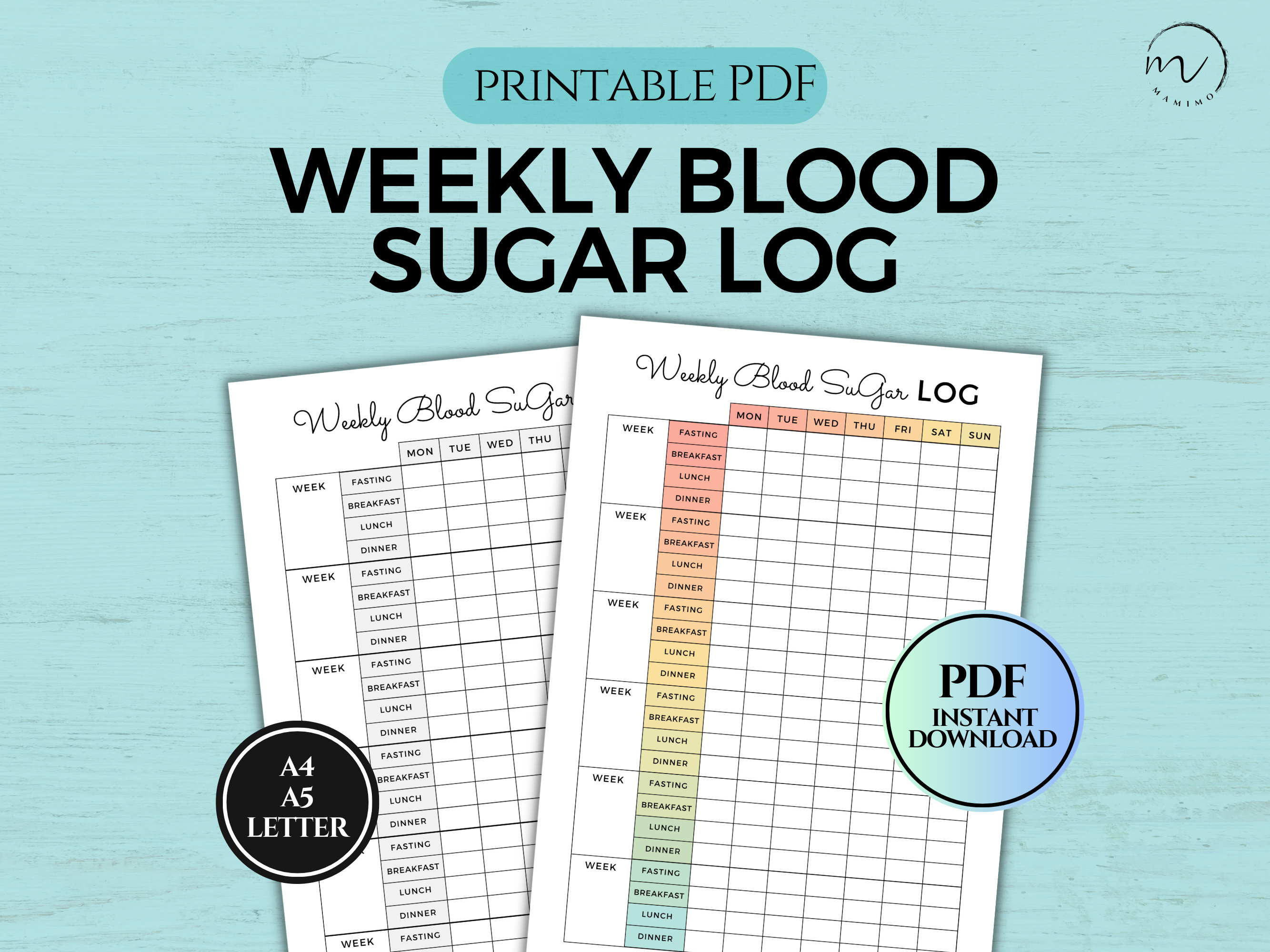 Weekly Blood Sugar Log Printable, Diabetes Tracker, Daily Glucose Log ...