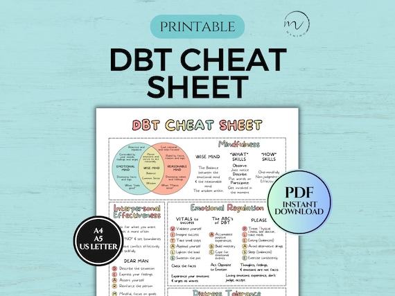 DBT Cheat Sheet, DBT Skills, Therapy Worksheet, Therapy Office Decor, Therapy Resources, Coping Skills, BPD, Printable Pdf