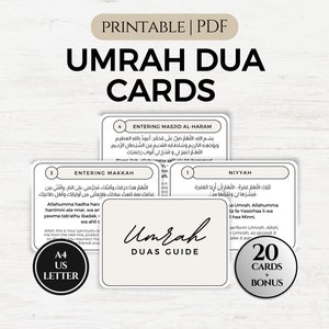 Karty Umrah Dua, karty do druku Umrah Duas, fiszki Umrah, karty modlitewne, islamskie Dua, karty przypomnienia Dua, minimalistyczny plik PDF do druku