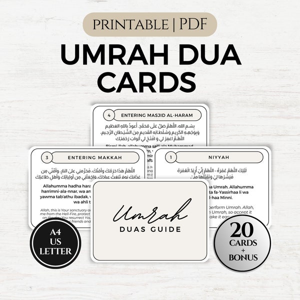 Umrah Dua-kaarten, Umrah Duas afdrukbare kaarten, Umrah Flashcards, gebedskaarten, islamitische Dua, Dua-herinneringskaarten, minimalistische afdrukbare PDF