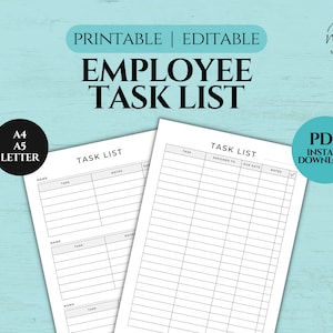 Employee Task List Assignment Sheet Employee Timekeeping - Etsy