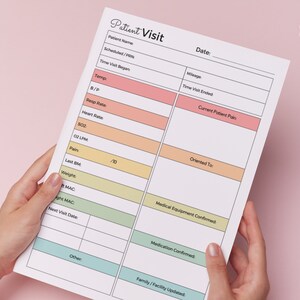 Printable Patient Visit Log for Hospice, Home Health Nurse, Patient ...