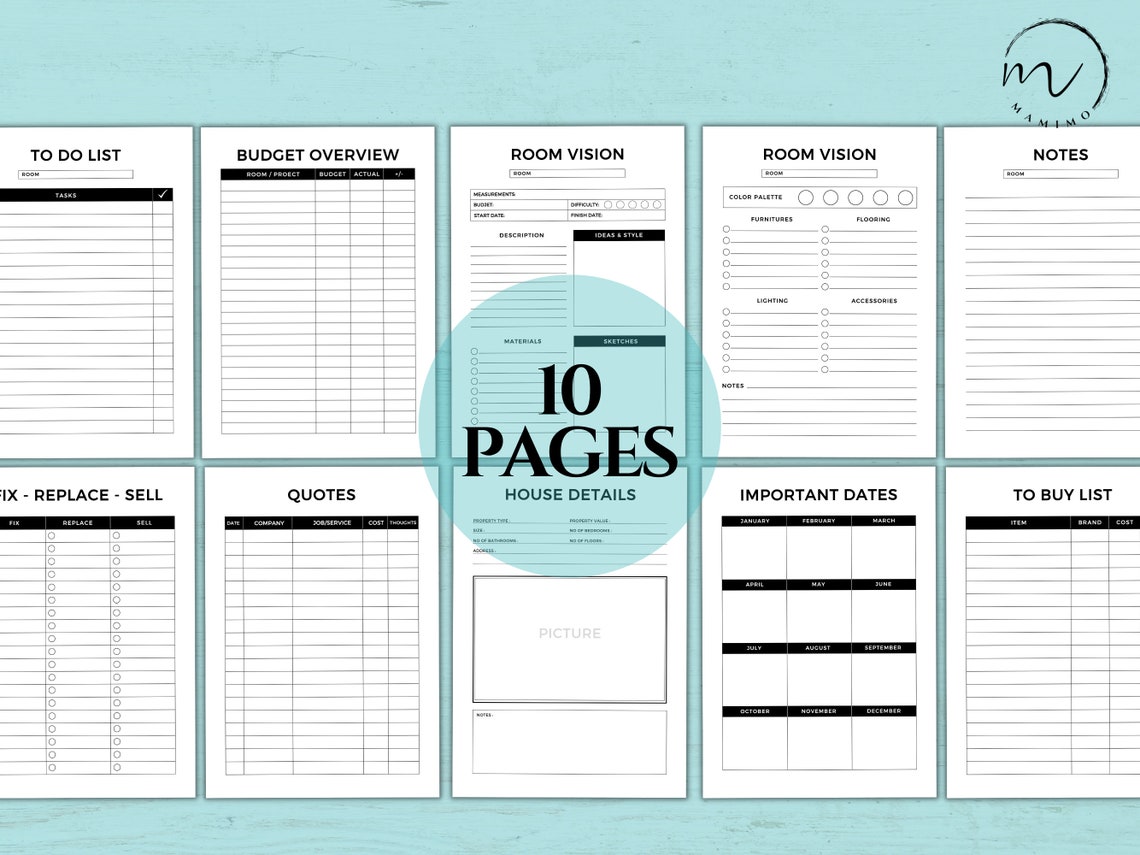 Home Renovation Planner Printable, Home Improvement, DIY Project ...