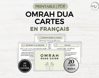 Cartes Umrah Dua en Français, Cartes imprimables Umrah Duas en Français, Cartes mémoire Umrah, Dua islamique, Cartes de rappel Dua, PDF imprimé minimaliste