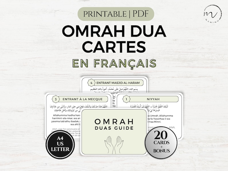 Cartes Omra Dua en français, Cartes Omra Duas imprimables en français, Cartes Omra Dua, Dua islamique, Cartes de rappel Dua, Impression minimaliste PDF image 1