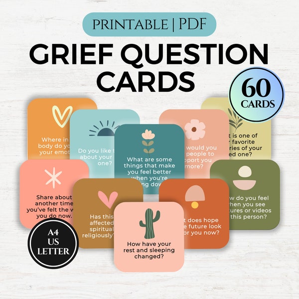 Grief and Loss Question Cards Therapy For Teens and  Kids, Therapy Resources, Conversation Cards, Mental Health, Bereavement, ice break, CBT