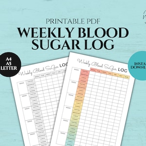 Weekly Blood Sugar Log Printable Diabetes Tracker Daily Glucose Log for ...