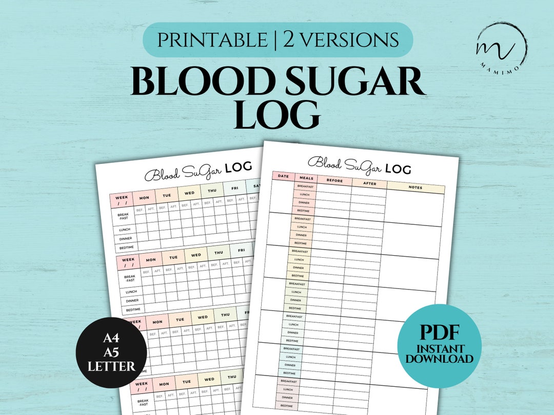 Blood Sugar Log Printable Pregnancy Diabetes Tracker Blood - Etsy