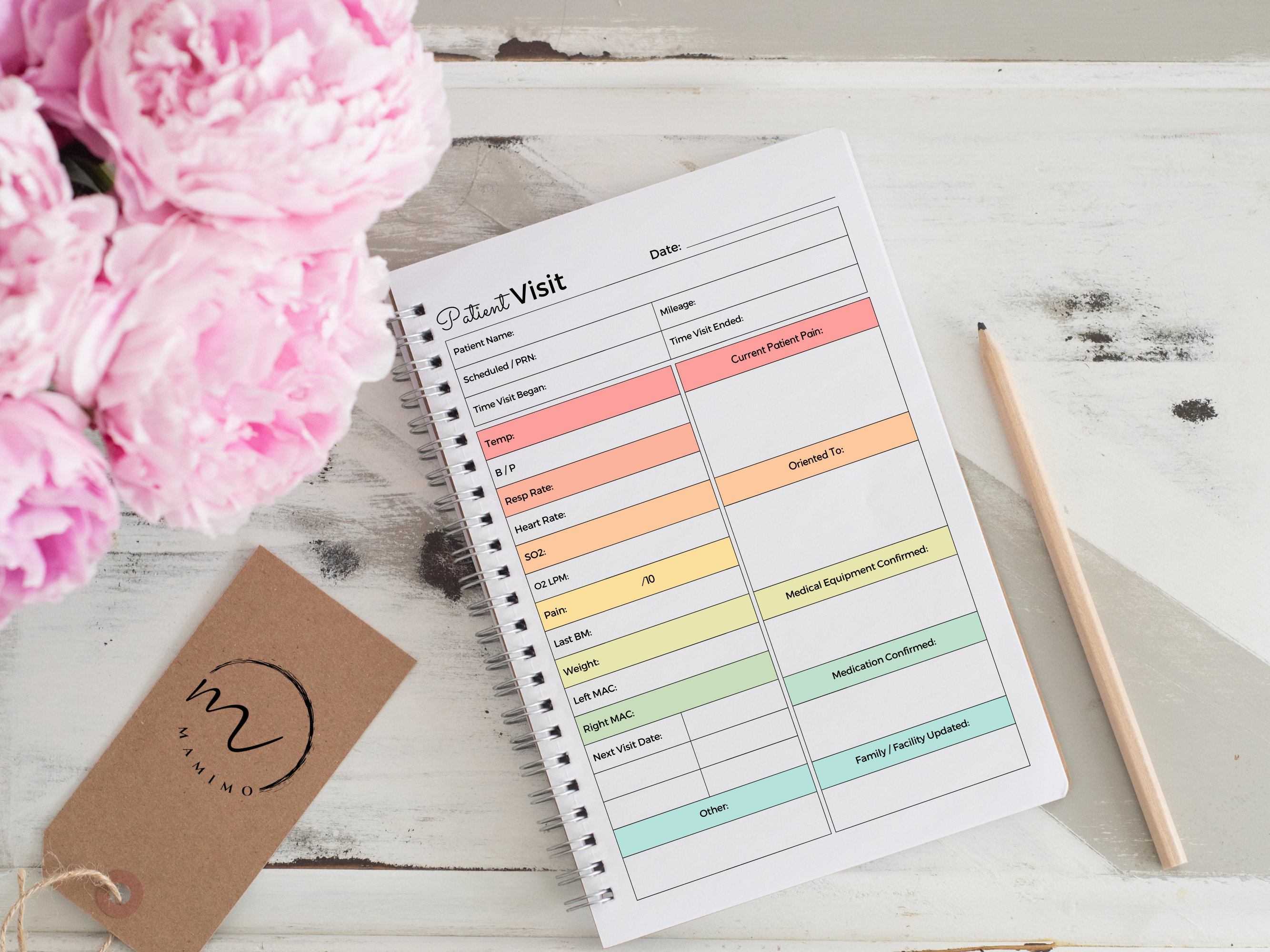 Printable Patient Visit Log for Hospice, Home Health Nurse, Patient ...