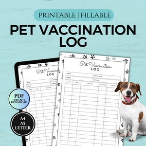Pet Vaccination Log, Vet Record, Vaccination History From, Puppy Shots Tracker, Dog Vaccination Chart, Pet Organizer, Printable Fillable PDF