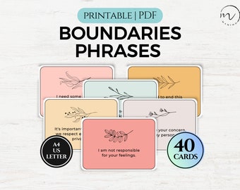 Boundary Setting Flashcards, 40 Boundaries Cards, Boundaries Phrases, Boundaries Journal, Therapy Tools, Social Psychologist, Mental Health