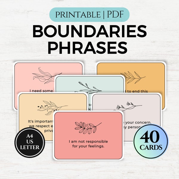 Boundary Setting Flashcards, 40 Boundaries Cards, Boundaries Phrases, Boundaries Journal, Therapy Tools, Social Psychologist, Mental Health