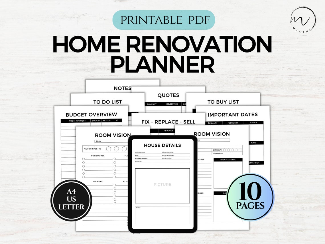 Home Renovation Planner Printable, Home Improvement, DIY Project ...