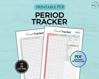 Periodetracker, menstruatiecycluskalender, symptoomtracking, vruchtbaarheidsplanner, afdrukbare PDF Instant Download A4/A5/Letter-formaat