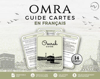 Umrah Guide in French, Umrah Dua Cards, Step By Step Omrah Flashcards en Français, Prayer Cards, Dua Reminder Cards, PDF