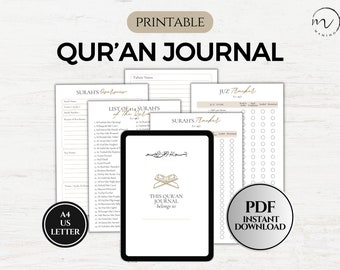 Quran Journal Digital, Quran Study, Quran Tracker, Muslim Planner, Quran Journaling, Quran Workbook, Surah Study & Reflection, Printable PDF