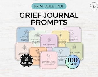 Grief Journal Prompts, Grief and Loss Question Cards, Conversation Cards, Mental Health, Coping Bereavement, Ice Break, Therapy Journal, CBT