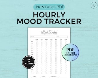 Hourly Mood Tracker Printable, Weekly Daily Mood Tracker, Mental Health Journal Depression Mood Swings Tracker Printable PDF A4/A5/Letter