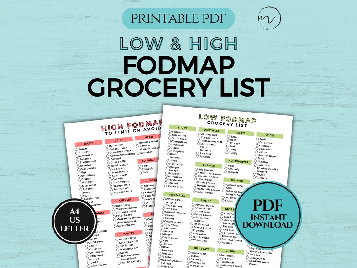 FODMAP Grocery List, IBS Food List, Low and High FODMAP List, Diet Food ...