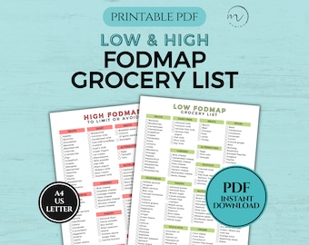FODPLAN Lebensmittelliste, IBS-Lebensmittelliste, niedrige und hohe FODPLAN-Liste, Diät-Lebensmittelführer, Fod Map Einkaufsliste, Fod Map Diagramm, druckbares Pdf