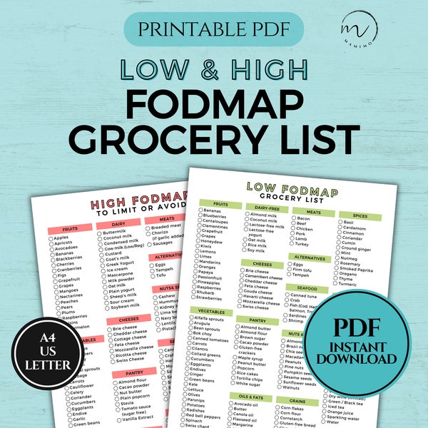 FODMAP Grocery List, IBS Food List, Low and High FODMAP List, Diet Food Guide, Fodmap Shopping List, Fodmap Chart, Printable Pdf