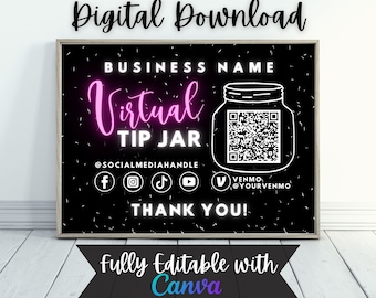 Virtual Tip Jar Printable, Virtual Tip Jar, Virtual Tip, Payment Sign PDF, Payment Sign, QR Code Template, QR Code Sign, Tips Accepted Sign