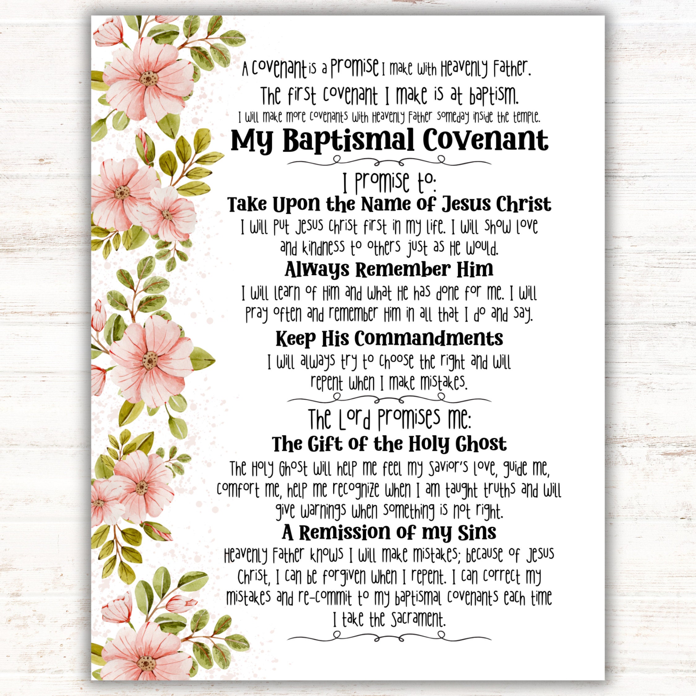 Baptismal Covenants, Baptism Gift Girl LDS, LDS Baptism Gift, LDS ...