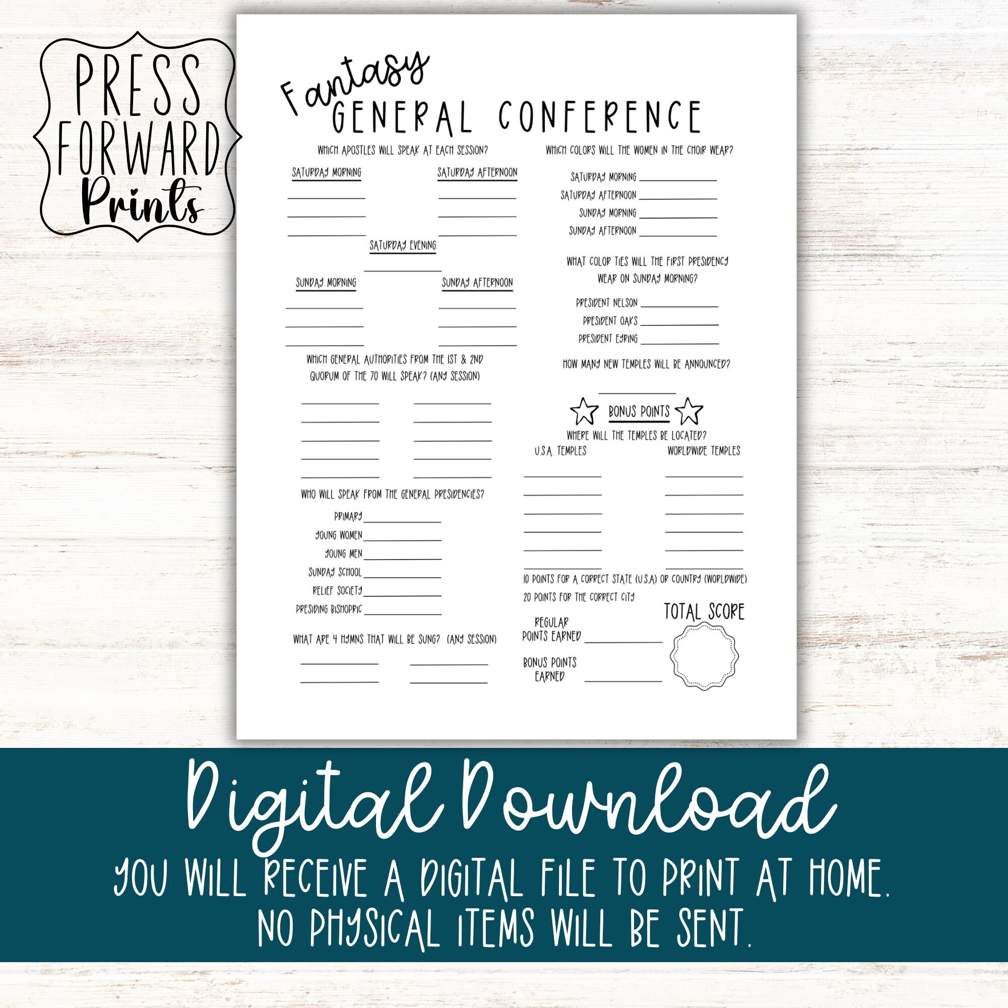 Preparing for General Conference, General Conference Bingo, YW General